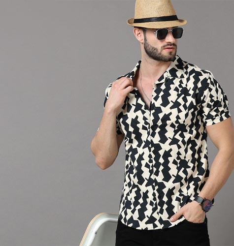 Men Black Slim Fit Printed Casual Shirt